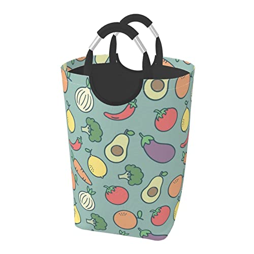 ランドリーバスケット 果物柄 野菜柄 ランドリーバッグ 自立式 おもちゃ収納 汚れた服パック ランドリーかご 洗濯物入れ 四角い 脱衣かご 洗濯かご 衣類収納 ランドリー収納 折りたたみ 衣類収納 取っ手付き 洗濯物用かご 大容量50l 布製雑貨収納ボック