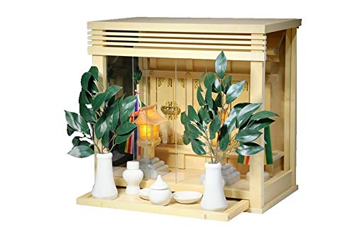 やまこう 神棚 箱宮 セット ■ 美しい箱宮 三面ガラス宮 壁掛け中 15号 真榊 LED灯籠 神具セット付き ■ お社本体サイズ (cm) 高さ38cm 幅46 奥行き24