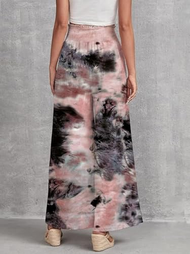 Image of Leriya Fashion Womens Mid Rise Tie-Dye Loose Fit Flared Wide Leg Palazzo Pants | Relaxed Pants | Bottom