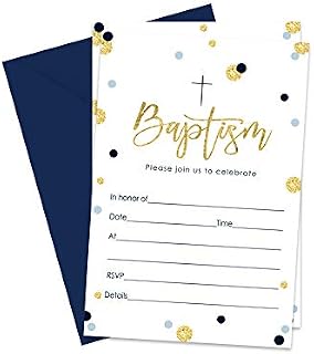 Boys Baptism Invitations with Blue Envelopes (15 Pack) Fill in Blank Styled Invites
