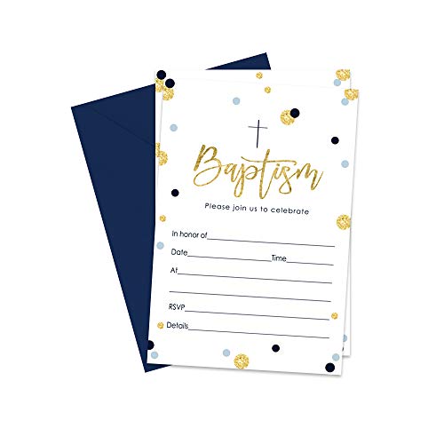 Boys Baptism Invitations with Blue Envelopes (15 Pack) Fill in Blank Styled Invites