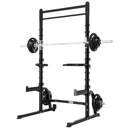 ALTAS STRENGTH Squat Rack Power Cage Function Half Smith Workout Light Commercial Fitness Equipment Home Gym Tower Weight Lifting Machine Upper Body Strength Training 3003