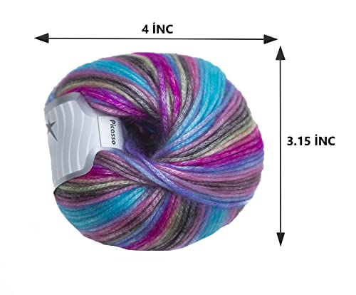 Image of Picasso (3 Pack) Light Shinny Yarn for Knitting & Crochet - Acrylic & Polyester Blend (3x1.76 Oz, 3x125 yds) - Dream-Green, Brown, Blue, Turquoise, Fuchsia