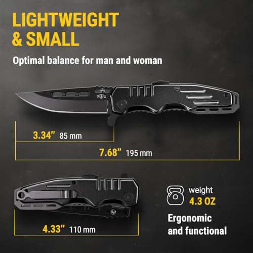 Grand Way 6681 Safety Lock Pocket Knife - Spring Assisted 3.4-Inch Sharp Blade - Folding Tactical Black Knife With Aluminum Handle - Ideal Knives Set thumb #3