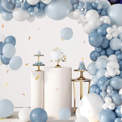 Dusty Blue Balloon Arch Kit 132Pcs Dusty Blue and White Balloon Arch Garland Kit Include Dusty Blue White Pastel Blue Clear Balloons for Birthday Wedding Baby Shower Bridal Party Decorations — view 2