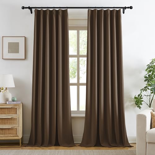 KangBang Brown Pinch Pleated Blackout Curtains 108 Inches Long for