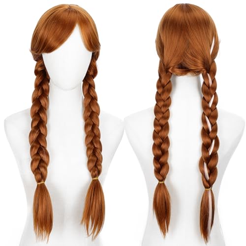 TOPHR Long Brown Double tail Braided Princess Wig Cosplay Costume Wigs Heat Resistant Synthetic Fibers Soft Durable Breathable Anime Cosplay Wigs for Women Party or Halloween Christmas