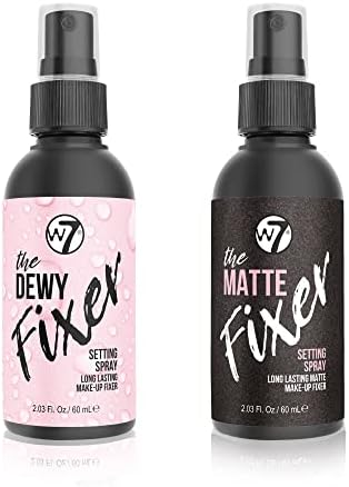 W7 The Fixer Duo - Makeup Setting Spray 2Pcs Set - Dewy & Matte Finishes For Fixing Professional Makeup