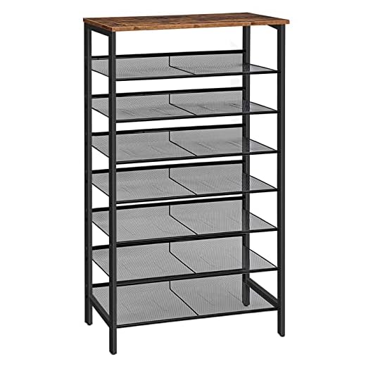 HOOBRO 8-Tier Shoe Rack, Large Capacity Shoe Shelf, Stable and Sturdy, Shoe Storage Organizer with Flat & Slant Adjustable Metal Shelves, for 21-28 Pairs of Shoes, Space Saver, Sturdy BF18XJ01