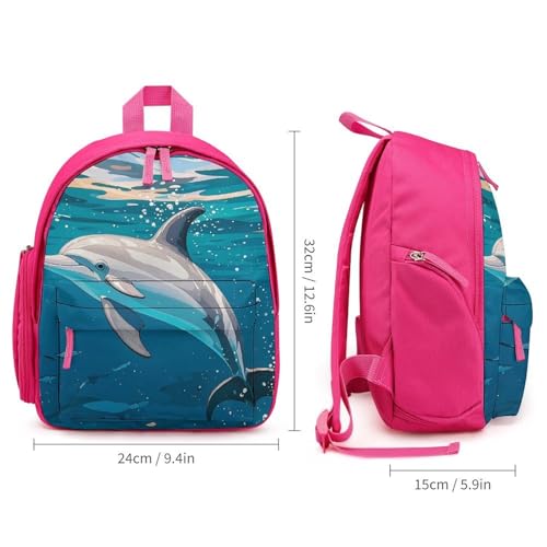 Dolphins Swimming in The Ocean Backpack for Men Women, Durable Small Bookbag Lightweight Daypack for Travel, Hiking, Pink-style2