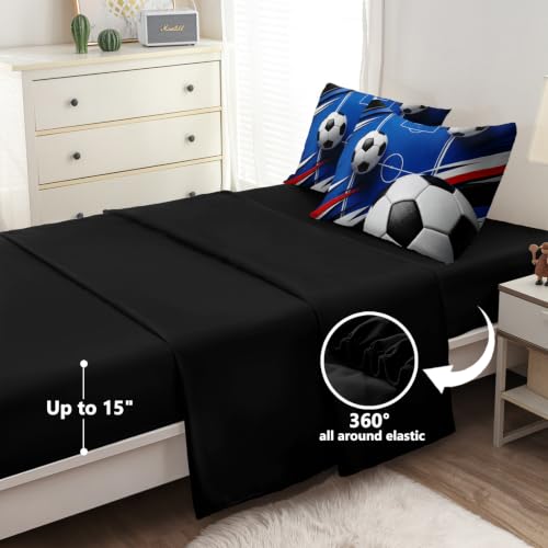 HICAND 5 Pcs Soccer Full Bedding Set for Boys Teens, Full Size Sports Blue Soccer Field Boys Comforter Set with Sheets — view 4