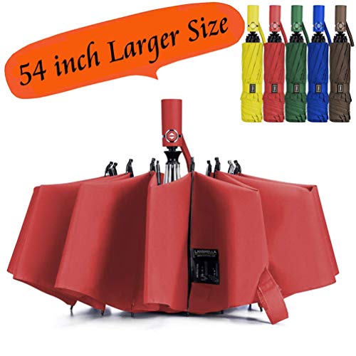 Umbrella Windproof Large Compact Folding Inverted Umbrella 10 ribs Auto Open Close 54 Inch U1.6 Red 54 INCH