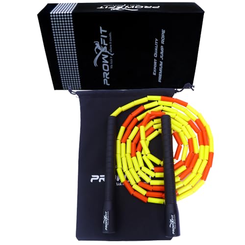 Image of Freestyle Unbreakable Long Handle Soft Shatterproof Beads 1Inch Beaded Jump Rope, Skipping Rope Adult. (10 Ft) (Yellow Red - Black handle)