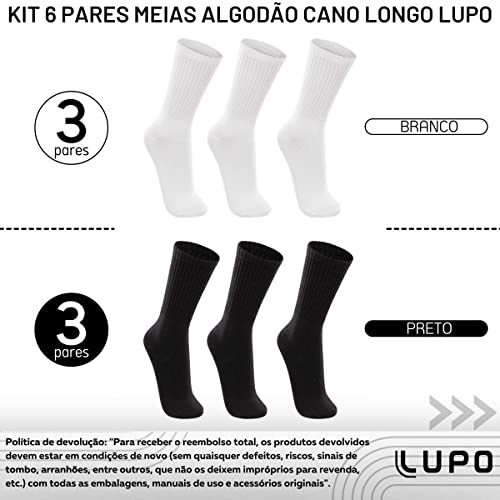 Kit 6 Pares Meia Lupo Sport Cano Longo Algodão Adulto | 3 Brancas - 3 Pretas | 41-44 | 03292-089_150
