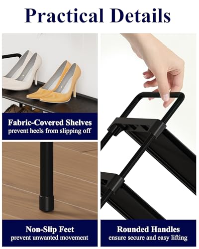 Image of Kitsure Shoe Rack for Closet, Shoe Organizer for Front Door Entrance, Stackable Shoe Shelf, Detachable Closet Organizers and Storage, 36.1 inch Wide - 2 Tiers, Black | Closet, Front Door Entrance, Entryway, Stackable & Detachable Shelf, Closet Organizers and Storage