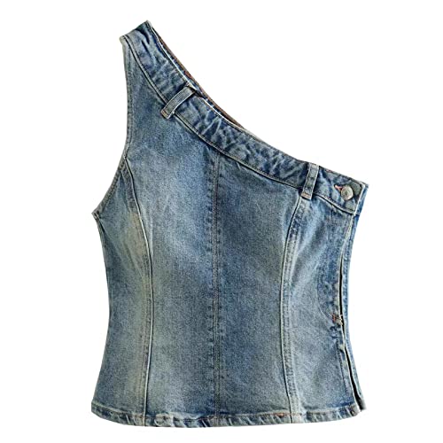Women Denim Tube Vest Top Sleeveless One Shoulder Skinny Casual Strapless Corset Crop Tops4