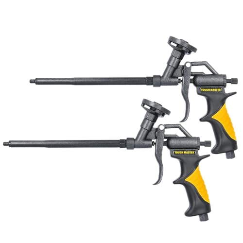 TOUGH MASTER Foam Gun Professional Heavy Duty Aluminium Foaming Gun with Double PTFE Protection Stainless Steel Tube and Needle Spray Applicator with x2 Plastic Nozzles x2 Plastic Extension Tubes