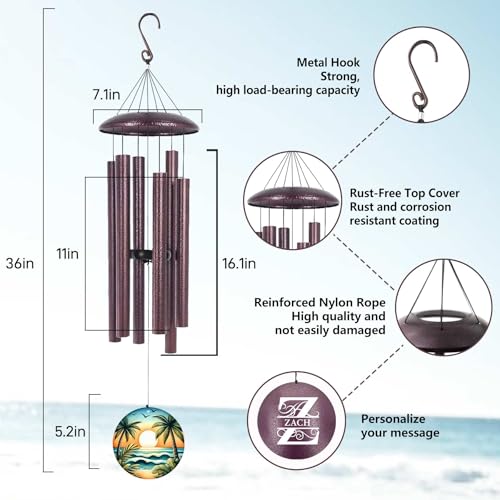 Image of Personalized Birthday Deep Tone Wind Chimes, Memorial Sympathy Retirement Anniversare Gifts Wind Chimes for Dad Mom Friends, Outdise Garden Decoration