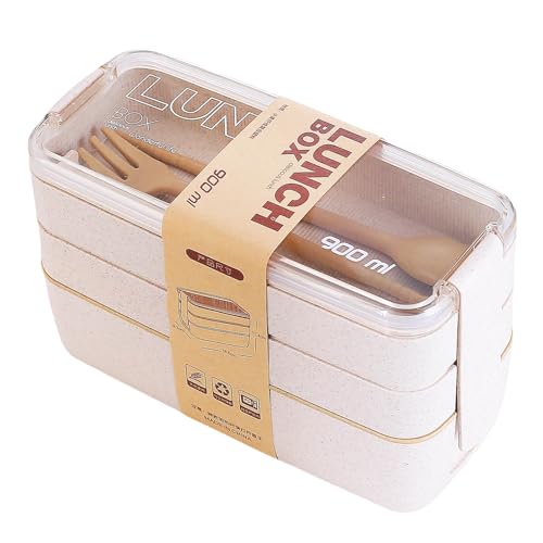 NECOPURE お弁当箱 900ml 3段 ランチボックス ピクニック おへんとうばこ 男女兼用 細長 lunch box スプーンとフォーク付き 小麦繊維配合プラスチック BPAフリー 食品級素材 食器洗い機対応 野菜 果物 寿司 刺身 天ぷら