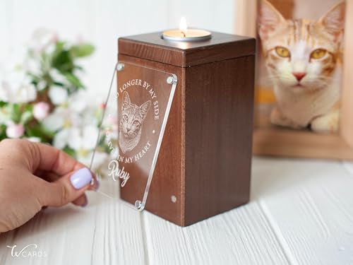 Image of Personalized Pet Memorial - Dog Memory Box Keepsake with Photo, Cat Cremation Urn for Ashes Candle (Medium, Portrait Engraving)