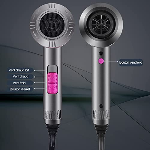 Foto von HappyGoo Föhn Ionen Haartrockner 2000W AC Motor Professioneller Fön mit 3 Hitze-Einstellungen, Kaltlufttaste mit 1 Diffusor & 2 Konzentratoren für viele Frisuren Grau