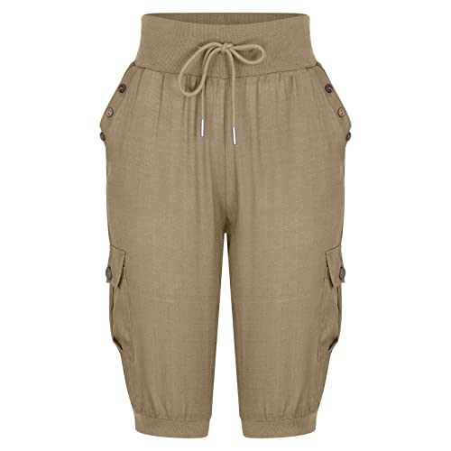Capris For Women Casual Summer Capri Sweatpants Drawstring High Waist Knee Length Cropped Joggers With Pockets #TOP3