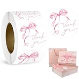 500pcs Pink Thank You Stickers, 1.5 Inch Watercolor Bowknot Thank You Labels, Self-Adhesive Small Business Stickers for Gift Packaging (Pink)