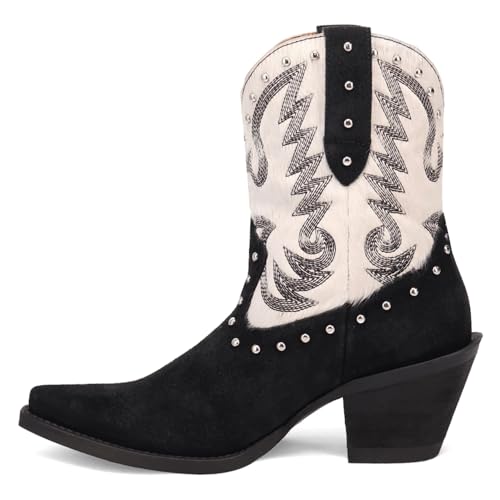 Dingo Womens Rodeo Queen Embroidered Studded Snip Toe Pull On Casual Boots Ankle Mid Heel 2-3" - Black, White3