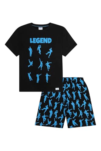 ThePyjamaFactory Boys Emote Legend Dance Gaming Black Blue Cotton Short Pyjamas (7-8 Years)