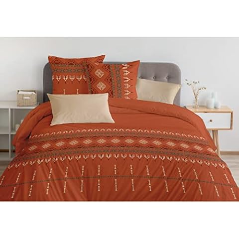 Home Passion - 3-Piece Duvet Cover - 100% Cotton - 57 Thread Count - Double - 240 x 260 cm - Makalu Terracotta Cover