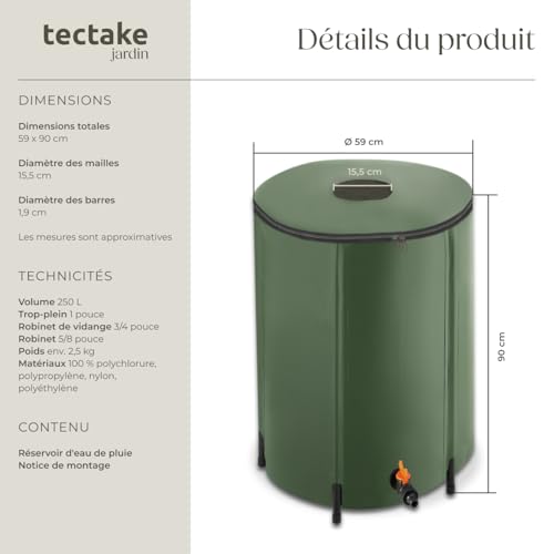Cuve eau de pluie résistante aux intempéries tectake, réservoir 250L durable - 7