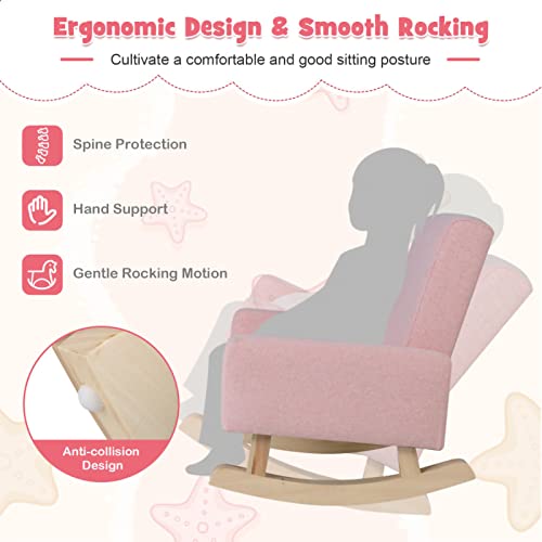 Kids Rocking Chair With Solid Wooden Frame, Anti-Tipping Design, Plush Fabric, Armchair For Nursery Kindergarten Playroom Preschool, Gift For Boys Girls (Pink) #TOP7