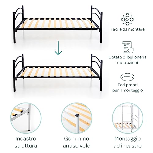 Dolci Sogni Letto A Castello Per Adulti E Bambini Nero Scomponibile In 2 Letti Singoli, Altezza 150 Cm, Letti A Castello Con Rete Letto Singolo 80X190, Materasso Singolo 80X190, Cuscini Omaggio - 5