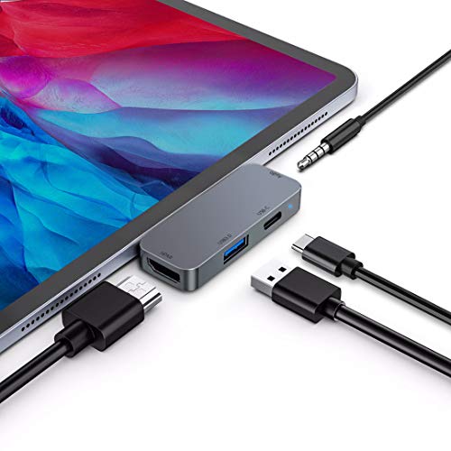 USB C HUB Adapter for iPad Pro 11/12.9 2021/2020/2018,iPad Air 4,USB C to HDMI Adapter with 3.5mm Audio Jack,USB3.0,USB-C Charging&Data,Compatible with iPad Pro,MacBook
