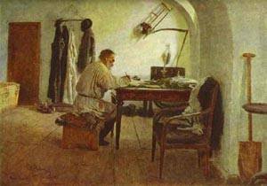 Peinture à l'huile Leo Tolstoy in His Study par Ilya Repin - Reproduction 30x36 Pouces
