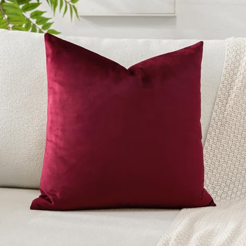Artscope Luxury Velvet Cushion Covers Super Soft Decorative Square Throw Pillow Covers Case Cushion Covers for Sofa Couch Bedroom Car Decor 40x40cm Wine Red - Image 2