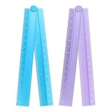 QUARKZMAN 2 Piezas Regla Recta Plegable 30cm Métrica Aleación De Aluminio Transportador Plegable Regla Angular Herramienta De Medición Geométrica Con Línea Angular, Azul Pavo Real/Lavanda