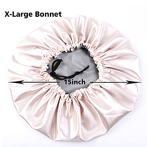 Image of Stain Bonnet Silk Sleep Cap Adjustable Satin Cap for Night Sleeping Hair Bonnet Reversible Double Layer