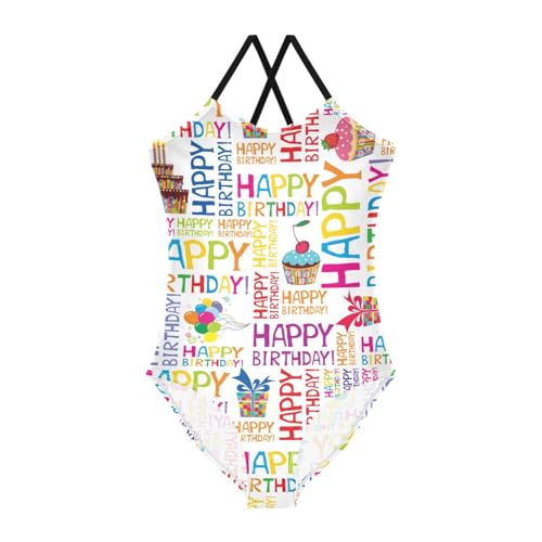 susiyo Happy Birthday Seamless Girls One Piece Swimsuits Quick Dry Swimwear Bathing Suit for Beach 3-10 T