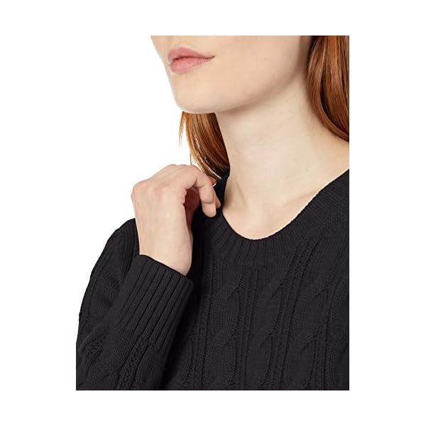 Amazon-Essentials-Womens-Long-Sleeve-100-Cotton-Cable-Crewneck-Sweater Amazon Essentials Women's Long-Sleeve 100% Cotton Cable Crewneck Sweater, Black, Medium