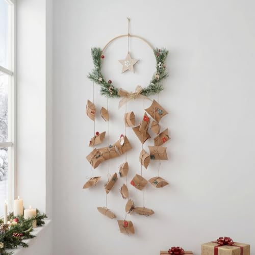 Calendrier de l'Avent de Noël avec couronne tressée et housses coussin