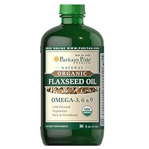 Puritan’s Pride Organic Flaxseed Oil, Cold-Pressed, Source of Vegetarian Omega 3-6-9, 16 Fluid Ounce, Pack of 1 (Packaging may vary)
