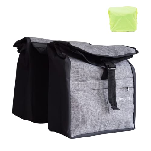 Vincita Top Load Double Pannier Water Resistant Cycling Side Bags - With Rain Cover, Large, Carrying Handle, Reflective Spots - Bike Rack Carrier Saddle Bag - Bicycle Accessories… #TOP17