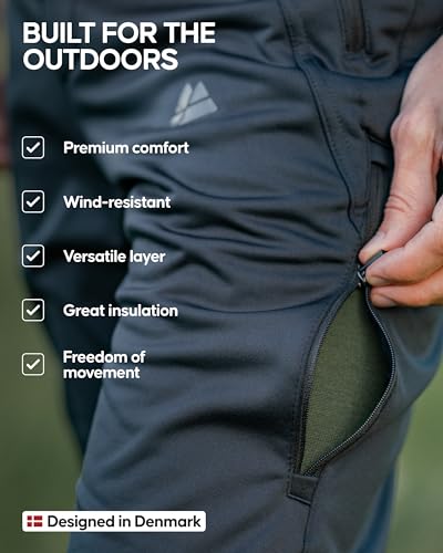 DANISH ENDURANCE Men's Softshell Trousers - Windproof, Water-Repellent and Fleece-Lined for Outdoor Activities, Black, 3XL - Image 3