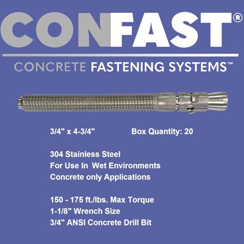 Image of CONFAST 3 /4 inch x 4-3 /4 inch Stainless Steel Wedge Anchor (20 per Box)
