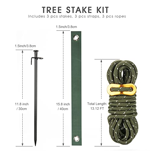 Heavy Duty Tree Stake Kits, 11.8 Inch Steel Tree Stakes And Supports For Young Tree Anti Strong Wind, Leaning Tree Anchor Straightening Kit With 3 Pcs Steel Stakes, 13.12 Feet Rope And Tree Straps #TOP5