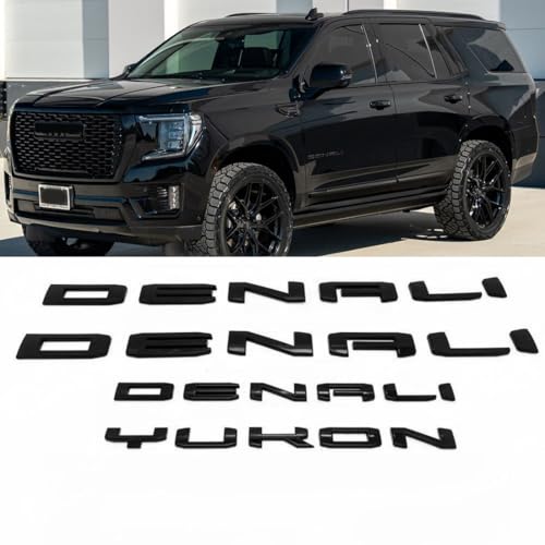 Image of kit 2019-2024 4pack OEM Door Denali Plus Tailgate Yukon Emblem Badge 3D Replacement for Yukon 2019-2024 84828685 Gloss Black
