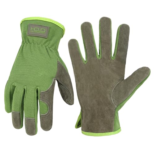 HANDLANDY Leather Gardening Gloves, Utility Work Gloves for Drivers, Mechanics - Premium Split Cowhide Dexterity & Breathable Design (Medium)