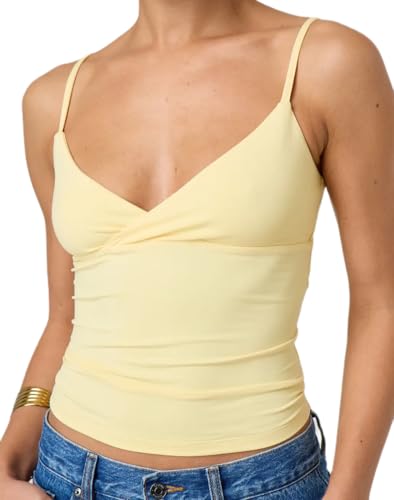 Giraropa Women Summer Basic Cami Shirt Sexy Sleeveless Spaghetti Strap V Neck Tank Top Y2K Slim Fit Going Out Crop Tops