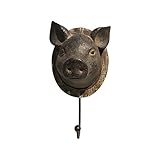 Comfy Hour Farmhouse Collection 10' Pig Head Single Key Hook Wall Hanger, Rusty Looking, Brown...